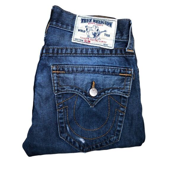 True Religion Jeans Size 32 SLIM Flap T Blue - Picture 1 of 10